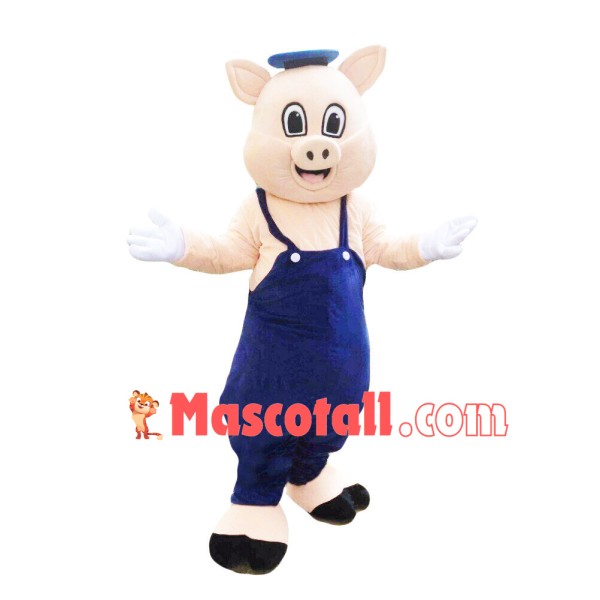 Clever Pig In The Overalls Mascot Costume