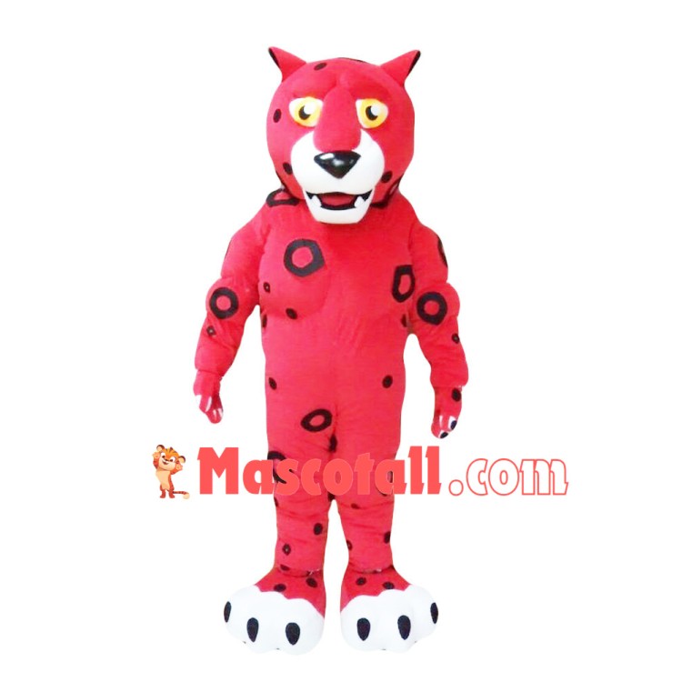 Red Leopard Mascot Costume With Print Circles