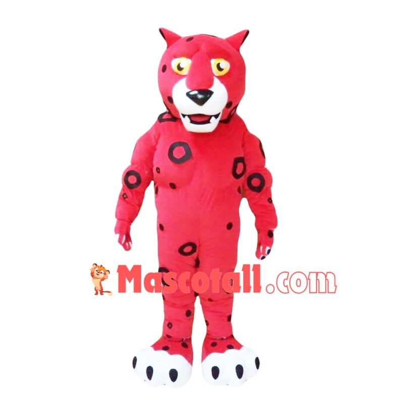 Red Leopard Mascot Costume With Print Circles