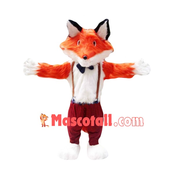 Fur Fox In Suspenders Mascot Costume
