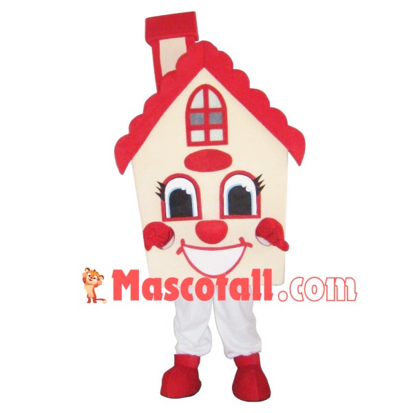 Red Cottage With Chimney Mascot Costume