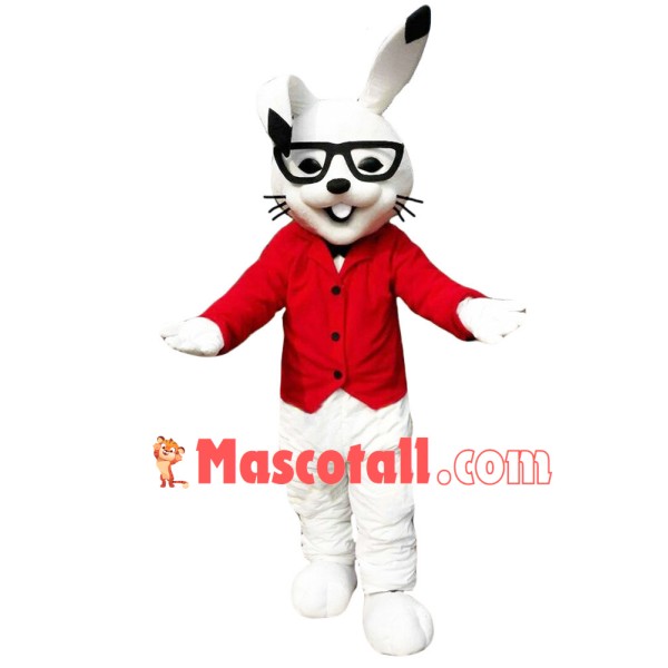 Smart Rabbit With Red Coat Mascot Costume