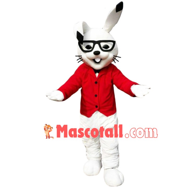 Smart Rabbit With Red Coat Mascot Costume