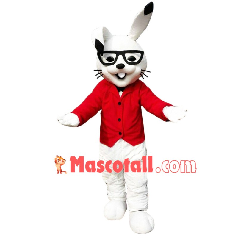 Smart Rabbit With Red Coat Mascot Costume