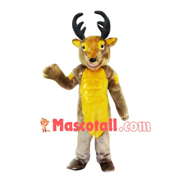 Muscular Golden Reindeer Mascot Costume