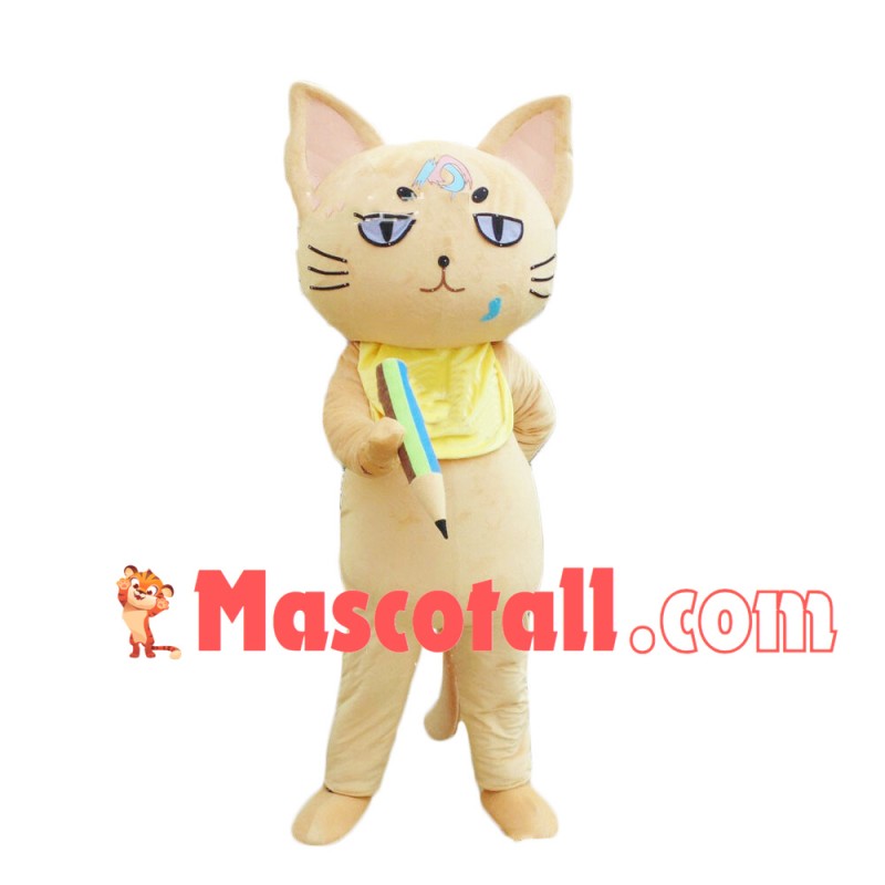Serious School Cat Mascot Costume With Pencil