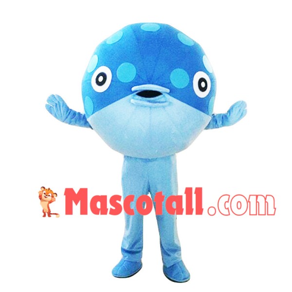 Swollen Blue Pufferfish Mascot Costume