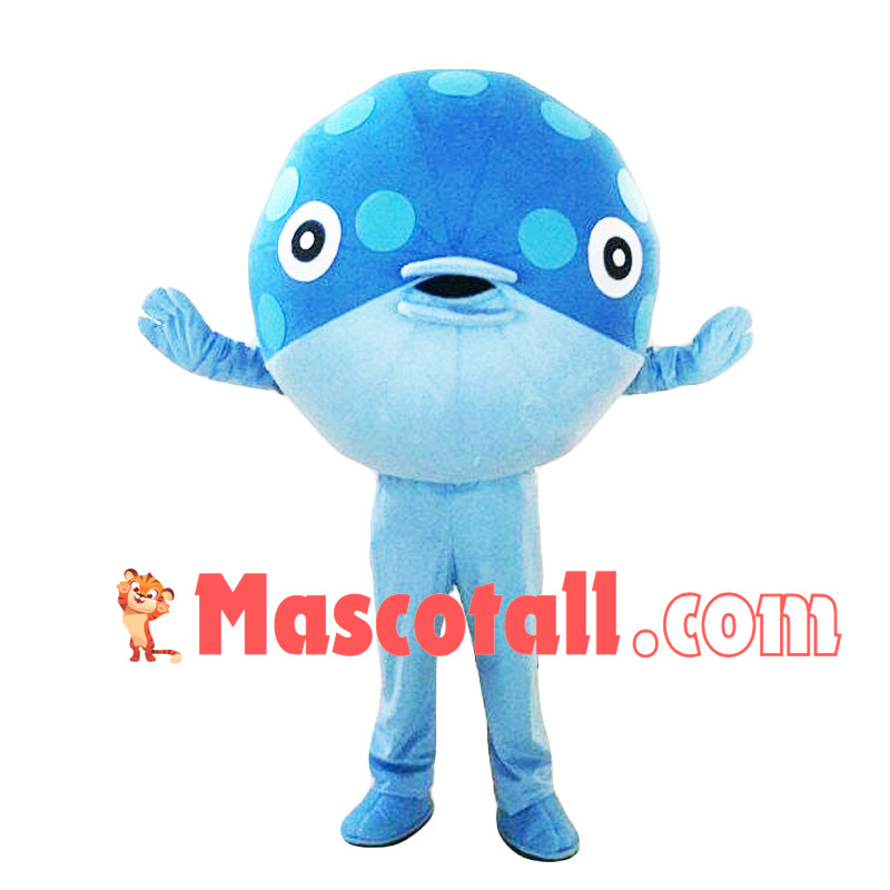 Swollen Blue Pufferfish Mascot Costume