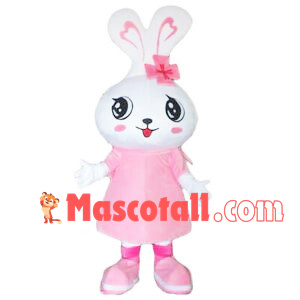 Cute Rabbit Mascot Costume Wearing Pink Dress