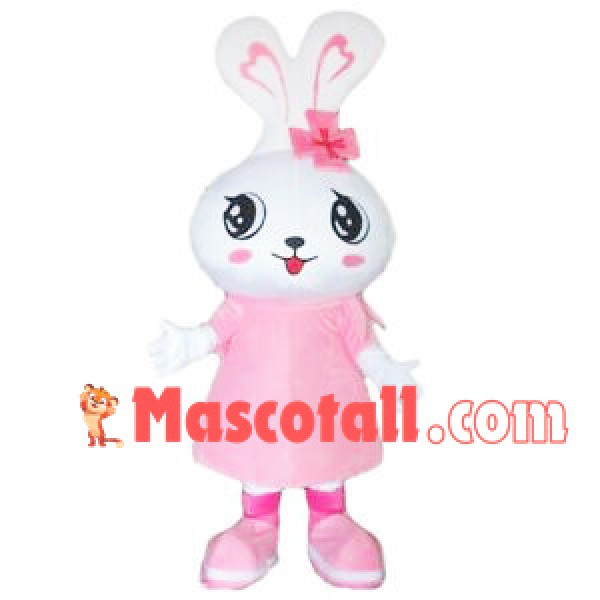Cute Rabbit Mascot Costume Wearing Pink Dress