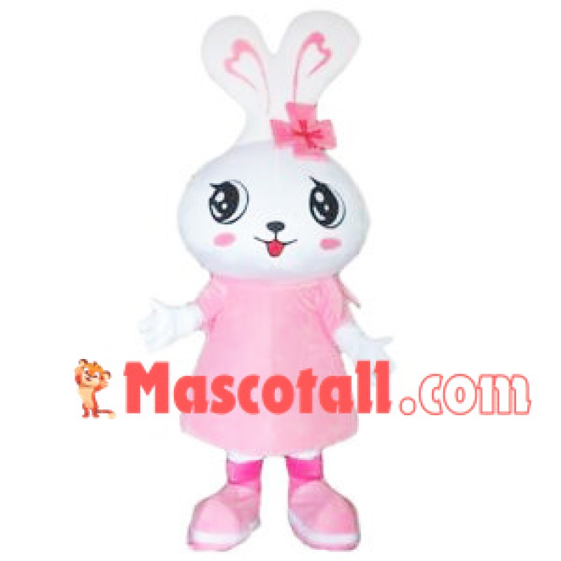Cute Rabbit Mascot Costume Wearing Pink Dress