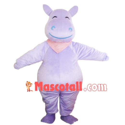 Polite Lilac Hippopotamus Mascot Costume