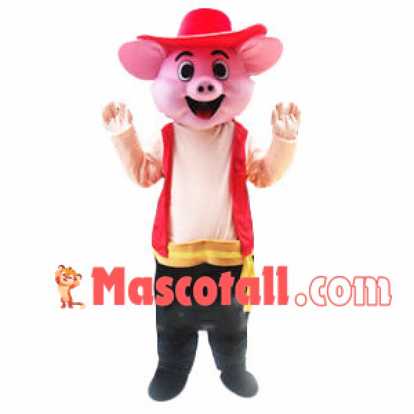 Farmer Pig With Sun Hat Mascot Costume
