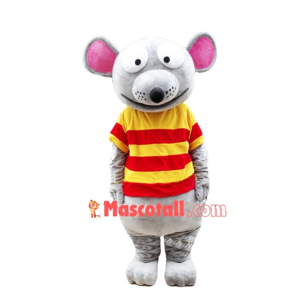 Exaggerated Striped Mouse Mascot Costume