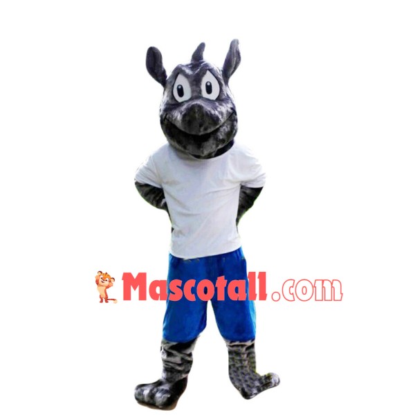 Exercising Grey Boar Mascot Costume