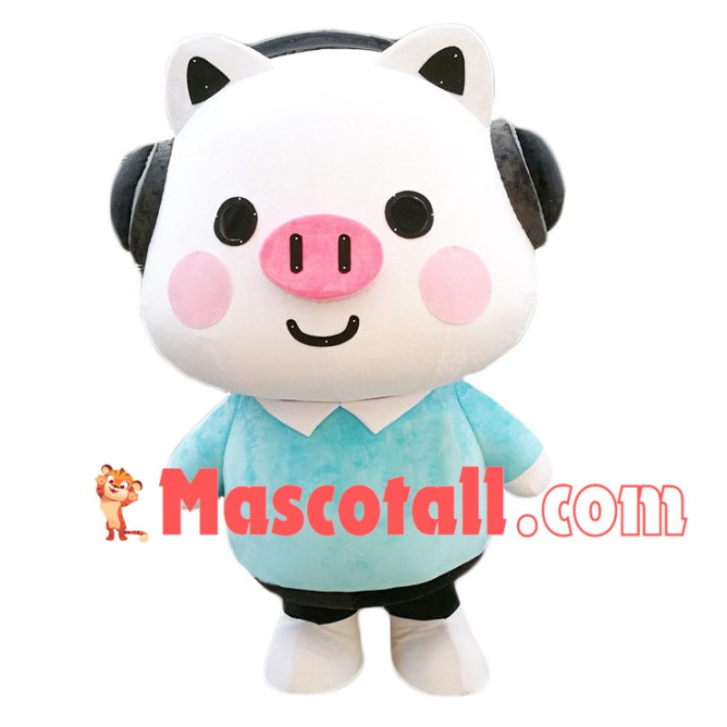 Short Headphone Pig Mascot Costume