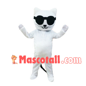 Cool White Cat With Sunglasses Mascot Costume