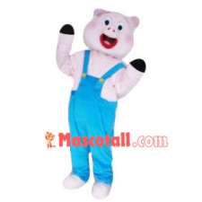 Cheerful Pig In The Overalls Mascot Costume