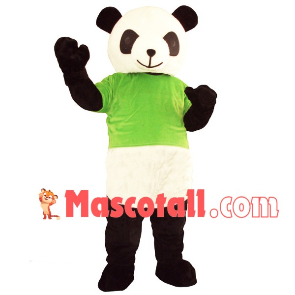 Lovable Green Shirt Panda Mascot Costume