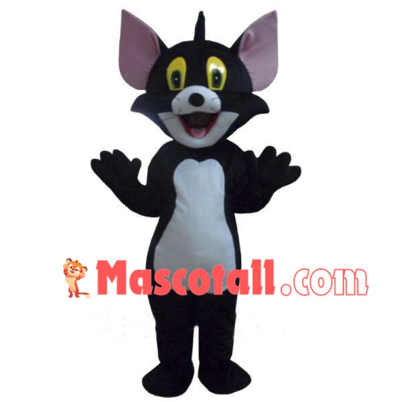 Cheerful Black Tom Cat Mascot Costume