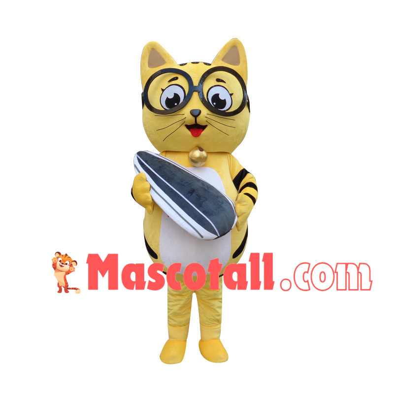 Glasses Cat Holding Sunflower Seed Mascot Costume
