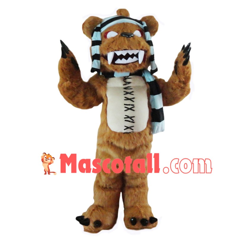 Thrilling Violent Bear Mascot Long Wool Costume