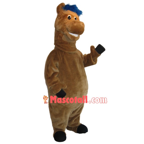 Standing Horse Mascot Costume With Blue Mane