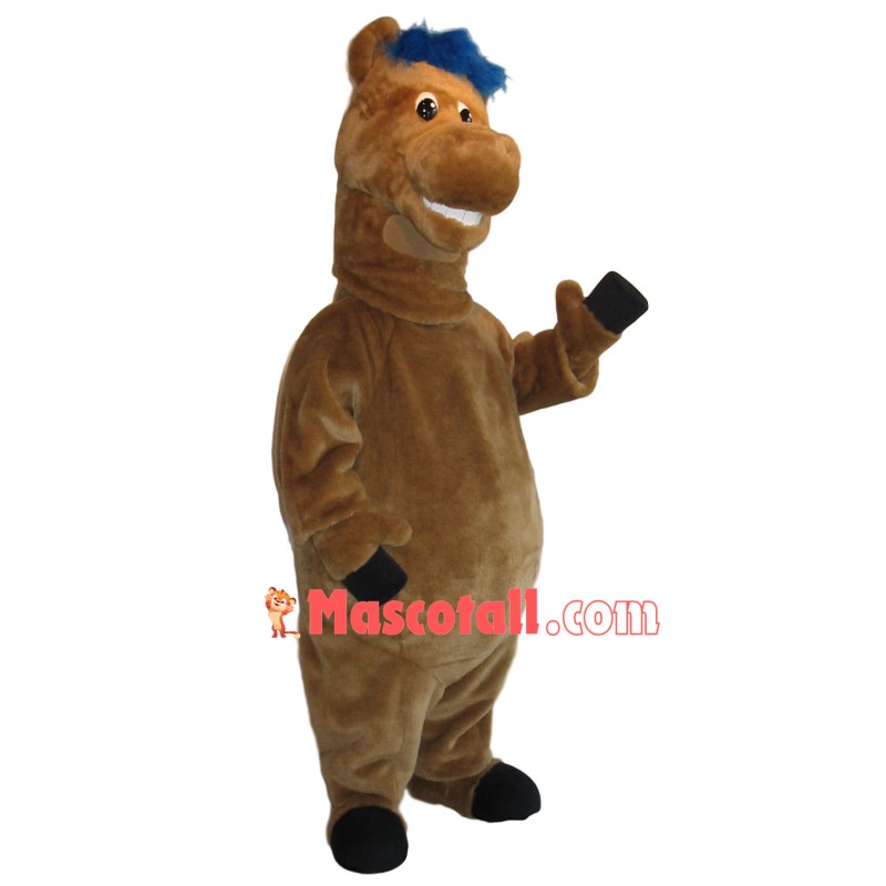 Standing Horse Mascot Costume With Blue Mane
