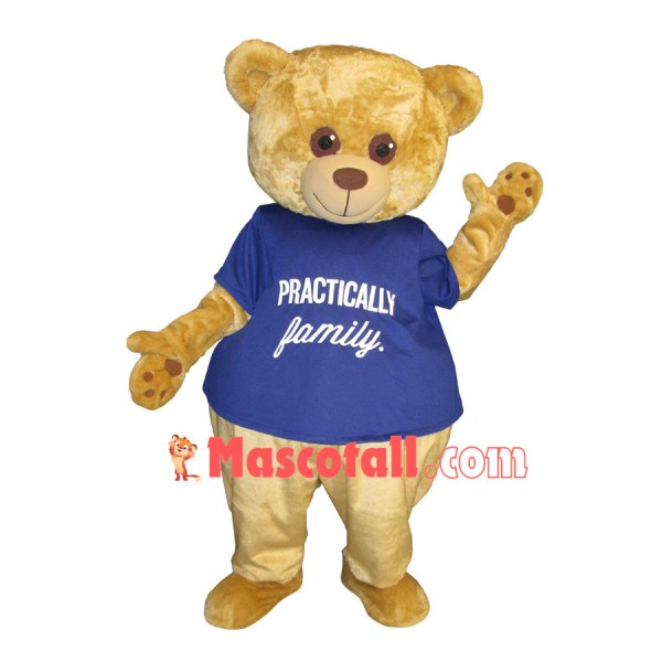 Practically Bear Mascot Costume In The Blue Shirt