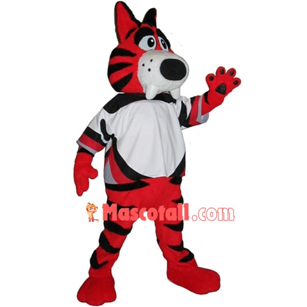 Lively Tiger Mascot Costume Showing Front Teeth