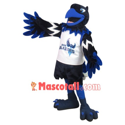 Black & Blue Eagle In Printed Vest Mascot Costume