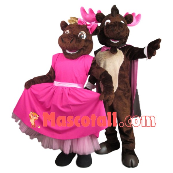 Horse Couple Mascot Costume Wearing Pink Accessories