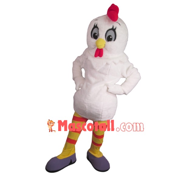White Chicken In Striped Socks Mascot Costume