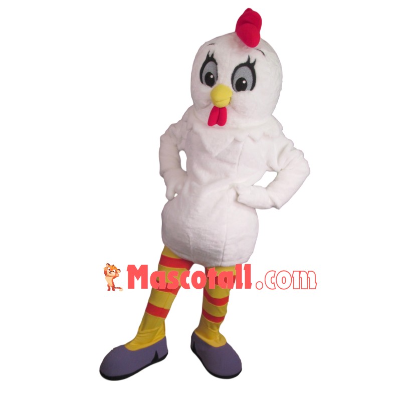 White Chicken In Striped Socks Mascot Costume