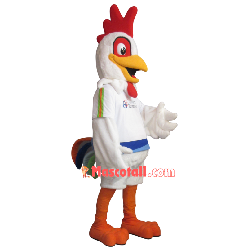 High-spirited White Soft Rooster Mascot Costume