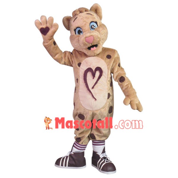 Vigorous Khaki Love Leopard Mascot Costume