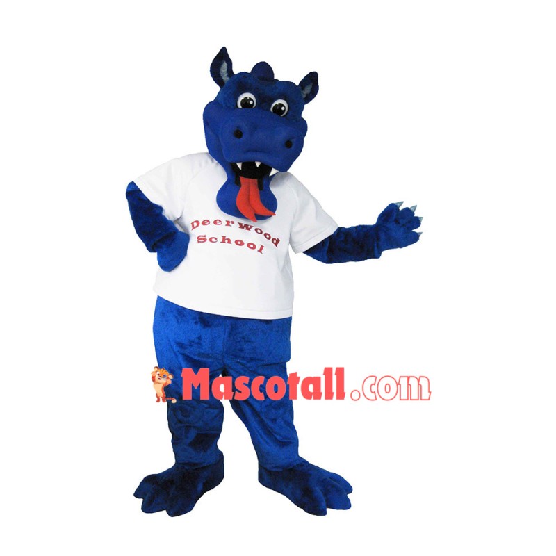 Blue Dragon With Shirt Mascot Costume Of School