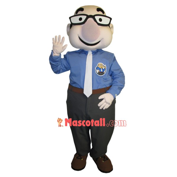 Bald Agency Staff Wearing Glasses Mascot Costume