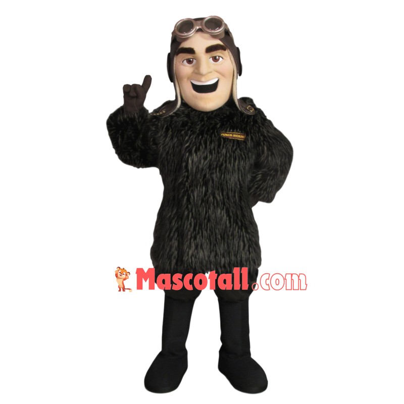 Pilot In The Warm Fur Coat Mascot Costume