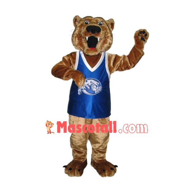 Forceful Brown Tiger With Long Vest Mascot Costume