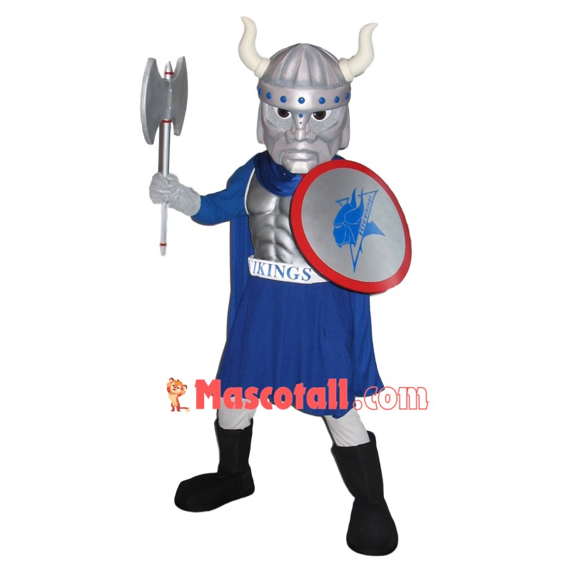 Muscular Spartan Warrior In Silver Armor Mascot Costume