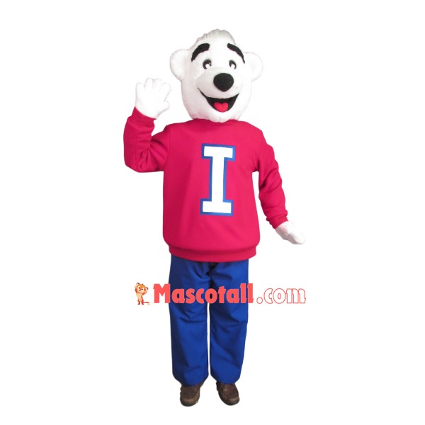 Kind Polar Bear Wearing Printed Sweater Mascot Costume