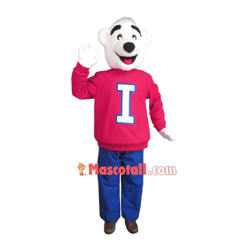 Kind Polar Bear Wearing Printed Sweater Mascot Costume