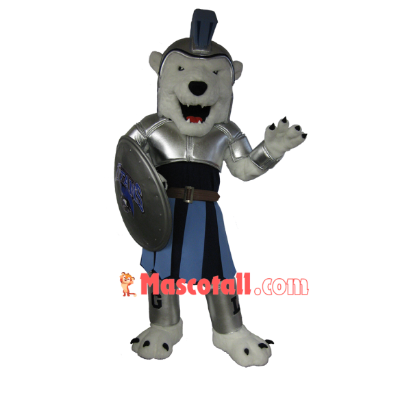 The Brave Polar Bear With Silver Armor Mascot Costume