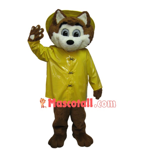 Lovely Furry Fox Wearing Yellow Raincoat Mascot Costume
