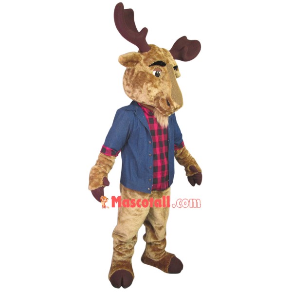 Elder Elk Wearing Plaid Shirt Mascot Costume