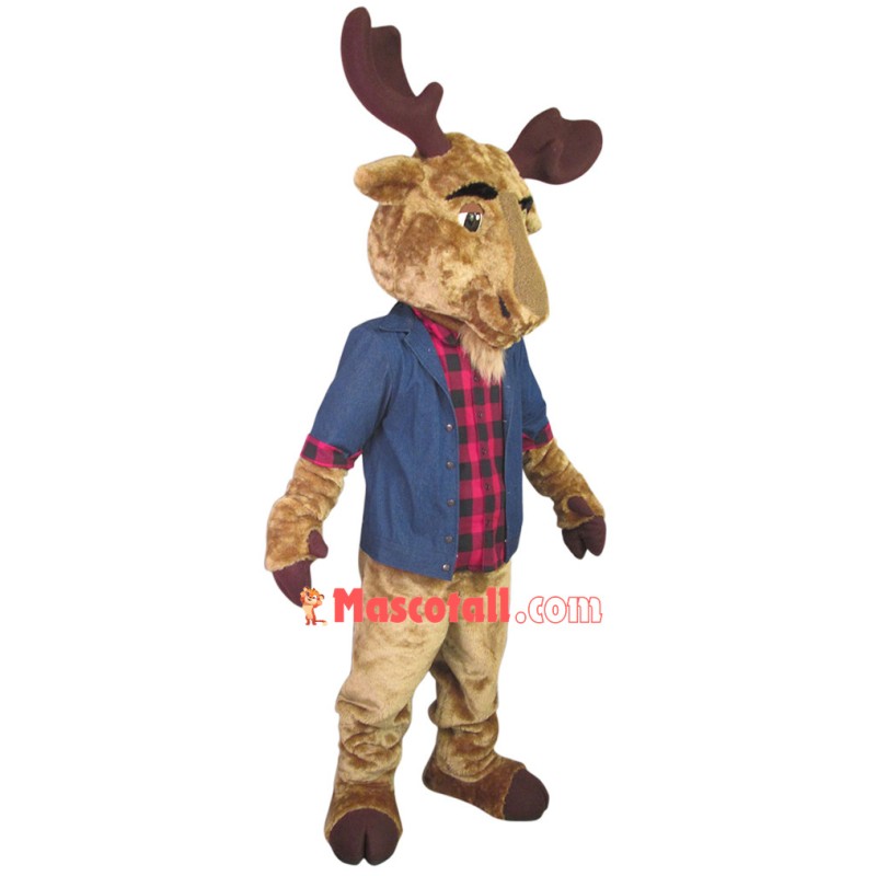 Elder Elk Wearing Plaid Shirt Mascot Costume
