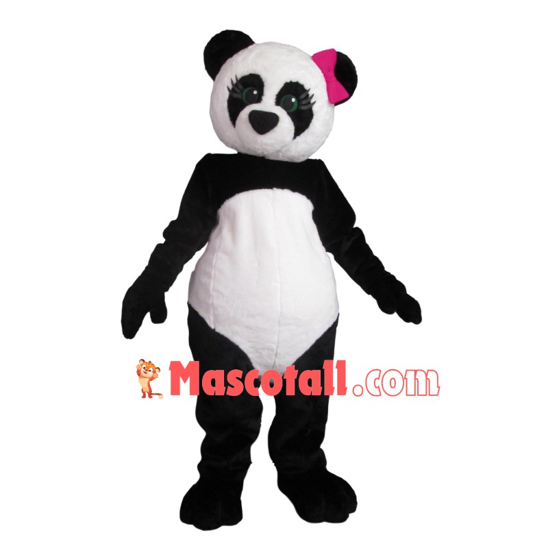 Pretty Girl Panda Wearing Pink Hairpin Mascot Costume