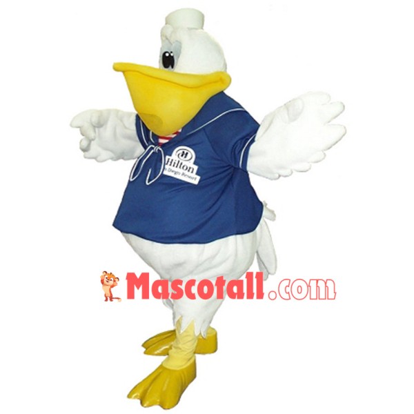 Fat Pelican In Uniform Mascot Costume For Hotel
