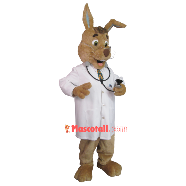 Auscultating Professional Doctor Rabbit Mascot Costume